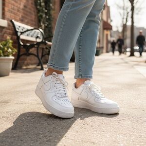 All White Leather Low-Top Air Force 1 ‘07 Sneakers - Women